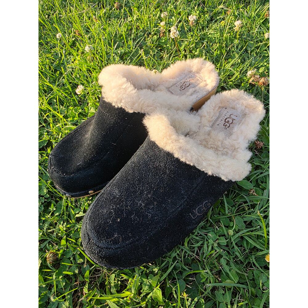 UGG Australia Suede Shearling Clog Platform Shoes Size 7 Y2K Whimsygoth